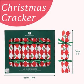 Talking Tables Holly Red & White Harlequin Mini Christmas Crackers 6 Pack