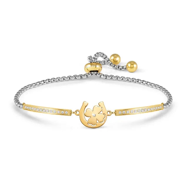 Nomination Milleluci Gold Horseshoe Four Leaf Clover Bracelet 028018/078