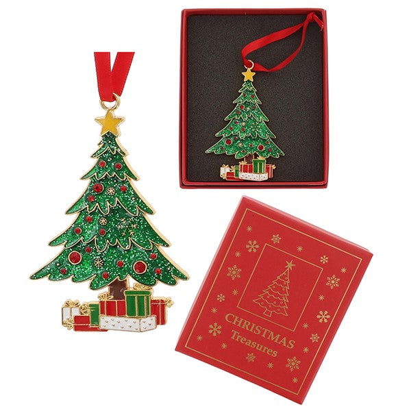 Christmas Treasures Tree With Present Enamel Hanging Decoration