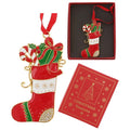 Christmas Treasures Stocking With Present Enamel Hanging Decoration