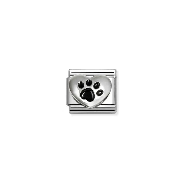 Nomination Classic Oxidized Black Footprint Heart Link