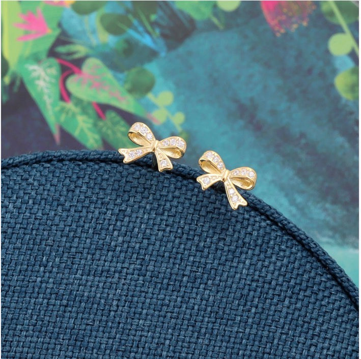 Attic Creations Gold Crystal Bow Earrings