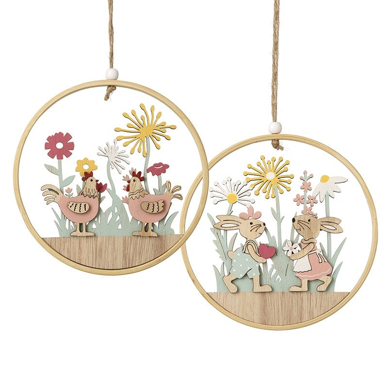 Wooden Chicken Cut Out Hanging Decoration