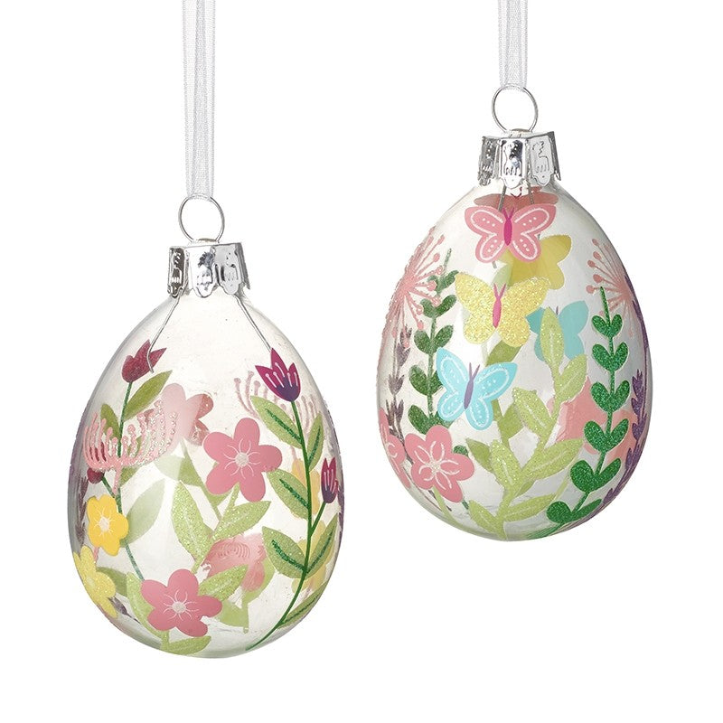 Pastel Flowers Glass Egg Hanging Ornament