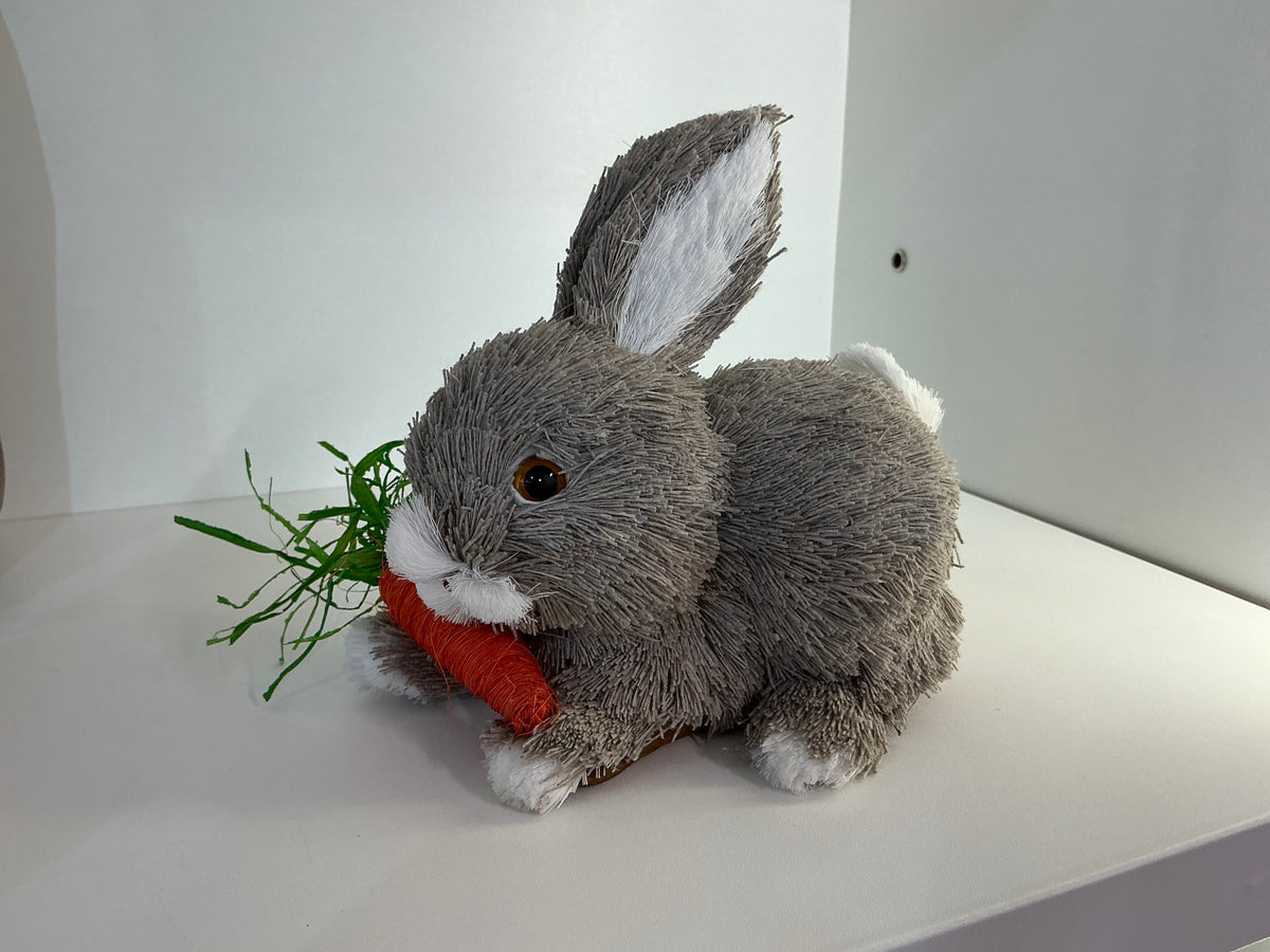 Grey Straw Bunny With Carrot