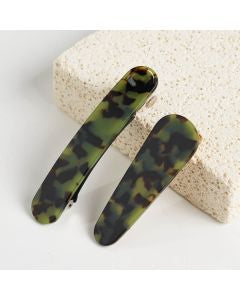 Green Leopard Hair Clips Pack Of 2