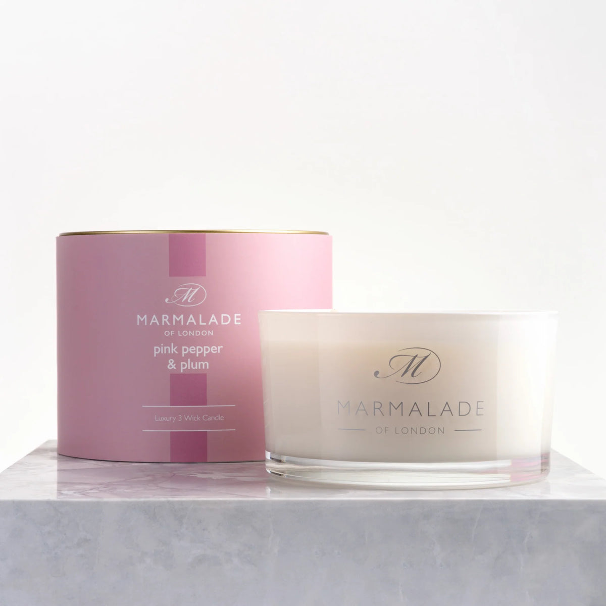 Marmalade Pink Pepper And Plum Luxury 3 Wick Glass Candle 230g