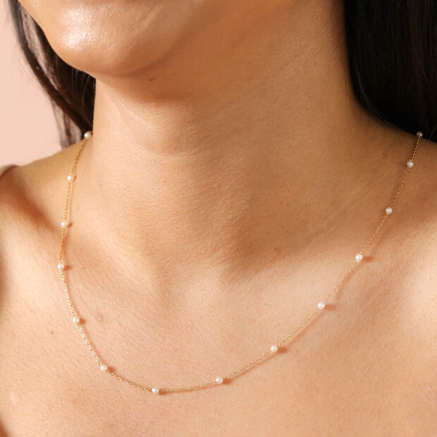 Lisa Angel Stainless Steel Pearl Chain Necklace in Gold