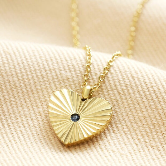 Lisa Angel Gold Stainless Steel Crystal Antiqued Heart Pendant Necklace