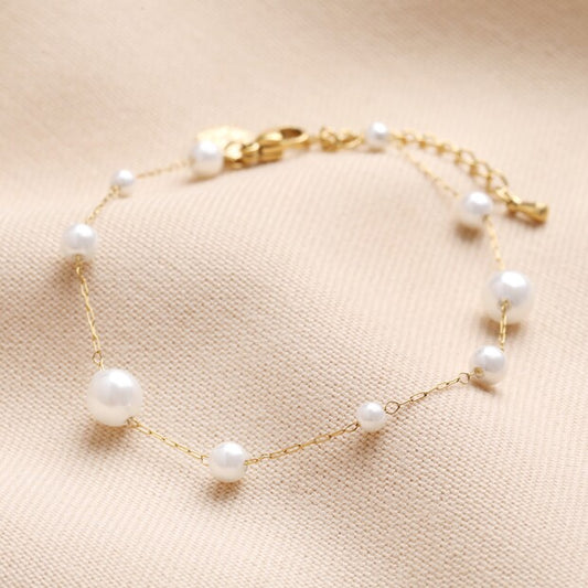 Lisa Angel Stainless Steel Mixed Pearl Chain Bracelet in Gold