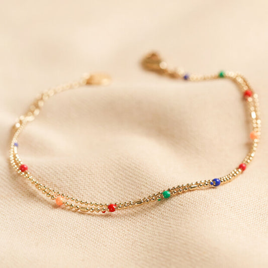 Lisa Angel Rainbow Enamel Ball Chain Layered Bracelet in Gold