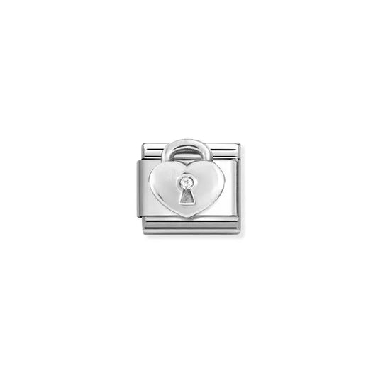 330311/19 Composable CL symbols stainless silver, and Cubic zirconia WHITE padlock