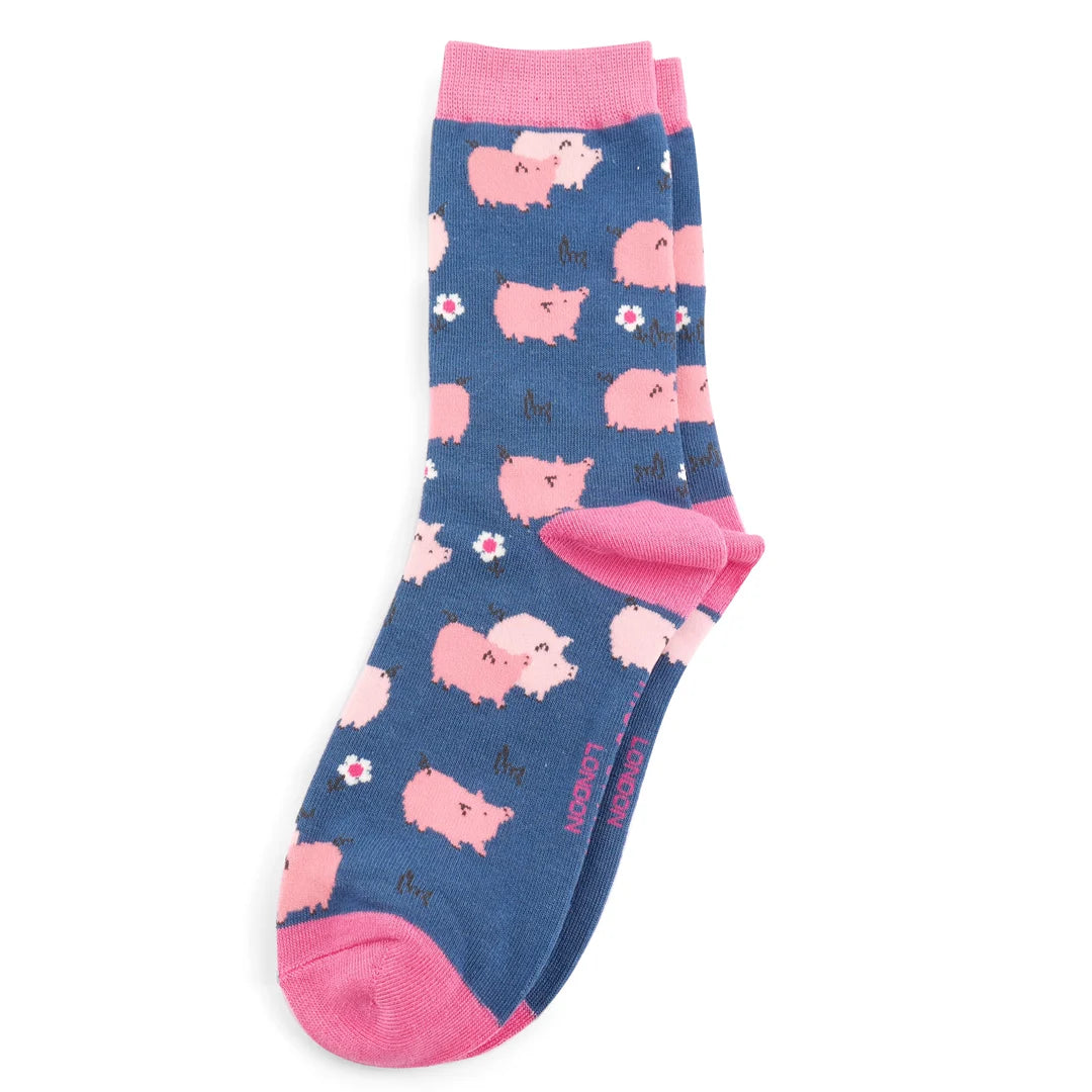 Miss Sparrow Pretty Pigs Socks Navy