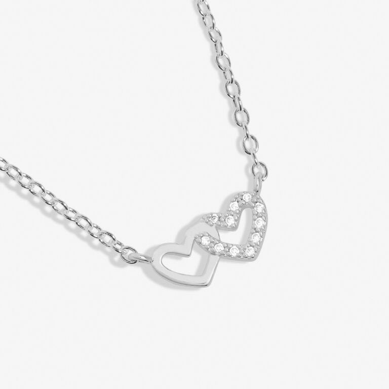 Joma Jewellery Mini Charms Pave Linked Hearts Silver Plated Necklace
