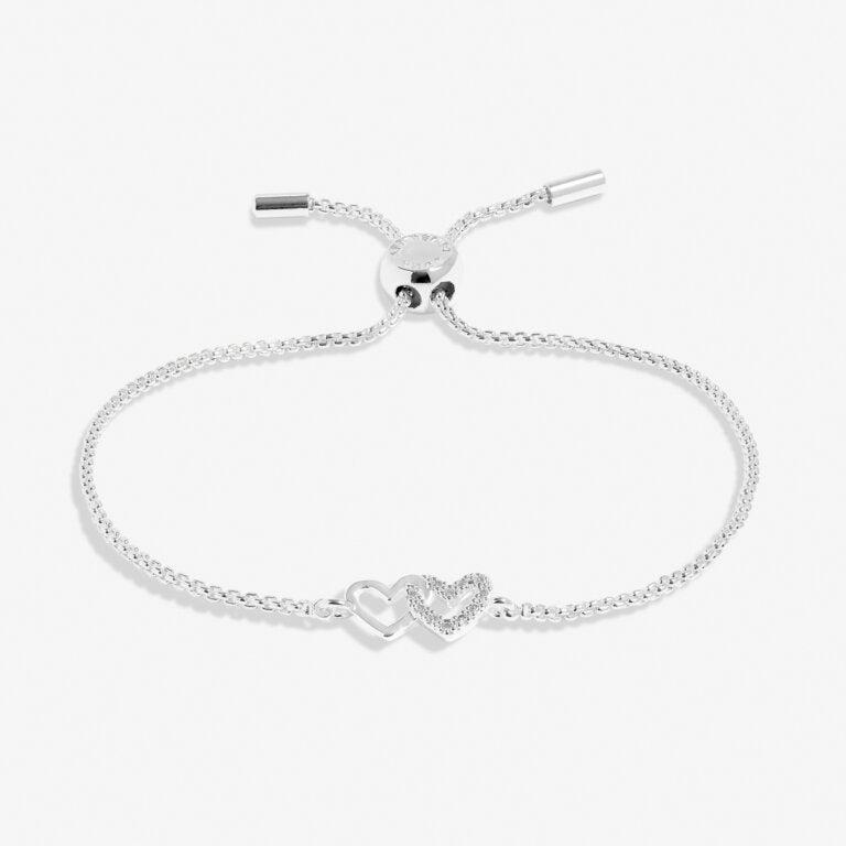 Joma Jewellery Mini Charms Pave Linked Hearts Silver Plated Bracelet