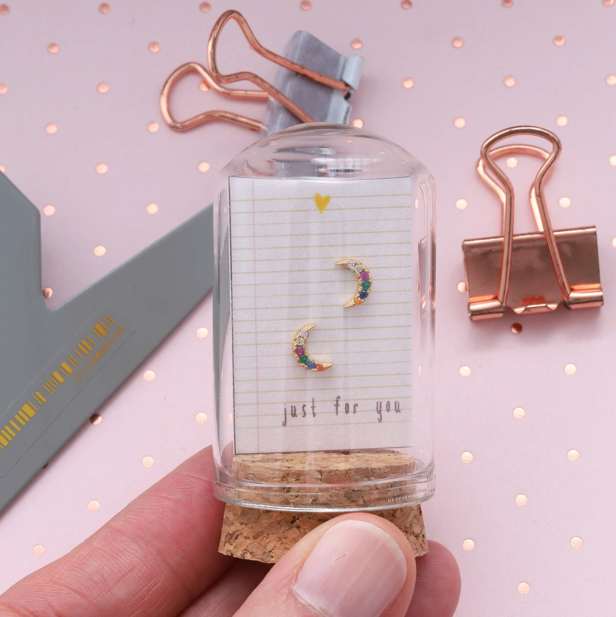 Attic Creations Little Note Colourful Moon Earrings Sterling Silver Gold Plated