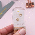 Attic Creations Little Note Cutout Heart Earrings Medium Sterling Silver Gold Plated