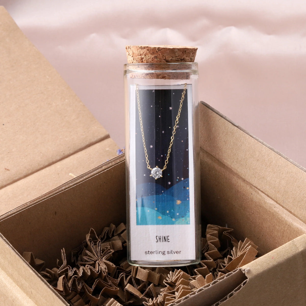 Attic Creations Shine Sparkle Necklace Sterling Silver Gold Plated