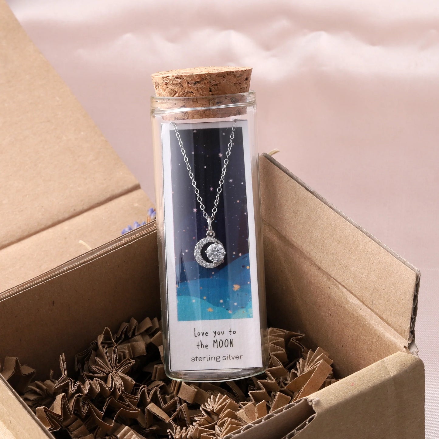 Attic Creations Love You To The Moon Crystal And Crescent Moon Necklace Sterling Silver