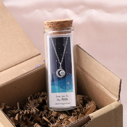 Attic Creations Love You To The Moon Crystal And Crescent Moon Necklace Sterling Silver