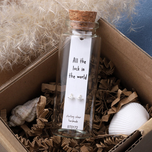 Attic Creations Message Bottle Planet Crystal Earrings All The Luck In The World
