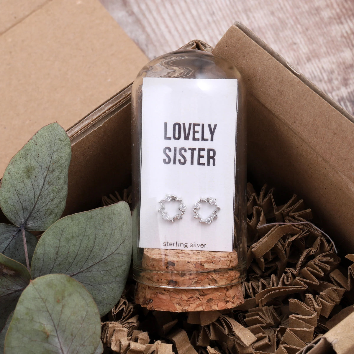Attic Creations Lovely Sister Crystal Wreath Earrings Sterling Silver