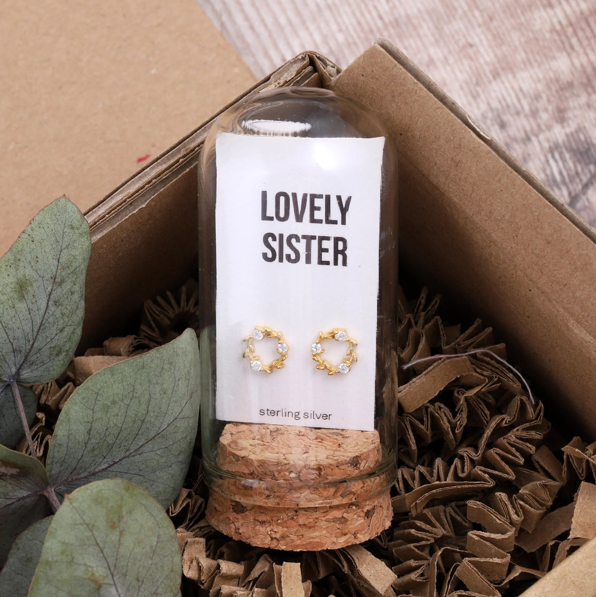 Attic Creations Lovely Sister Crystal Wreath Sterling Silver Earrings Gold Plated