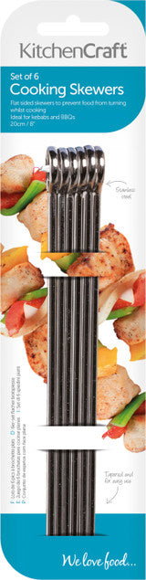 KitchenCraft Pack of Six Flat Sided Skewers 20cm