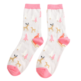 Miss Sparrow Festive Foxes Silver Socks