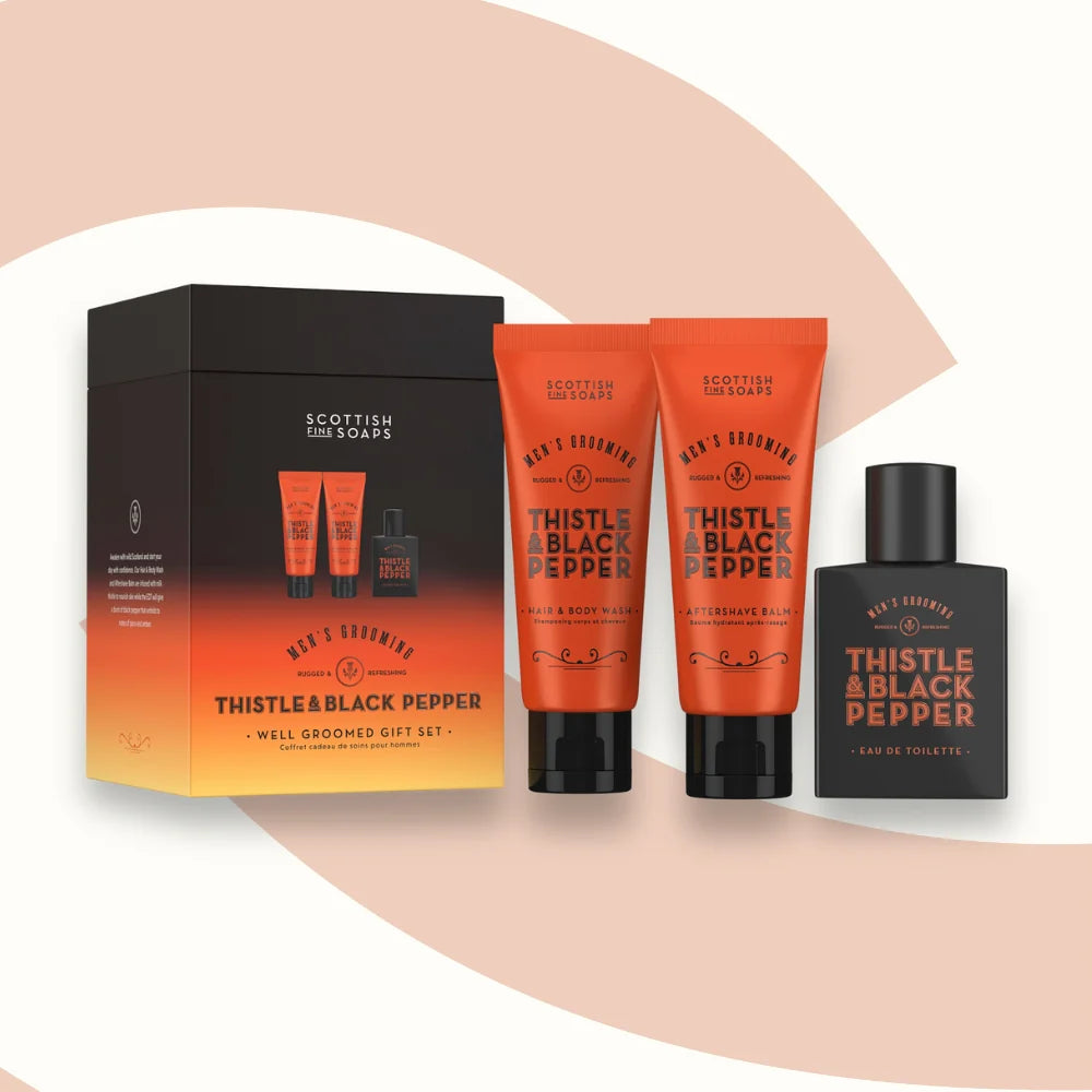 Scottish Fine Soaps Male Grooming Thistle And Black Pepper Well Groomed Gift Set