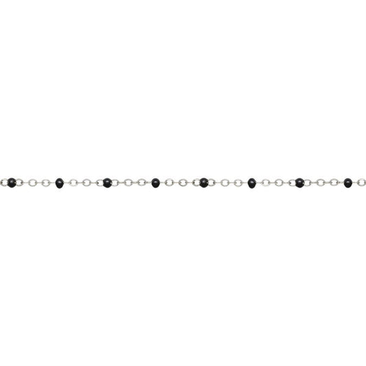 Permanent Jewellery Sterling Silver Flat Cable Chain With Black Epoxy Beads 27cm