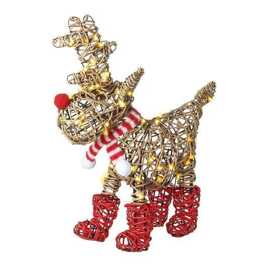 Heaven Sends Rattan Light Up Reindeer With Red Boots