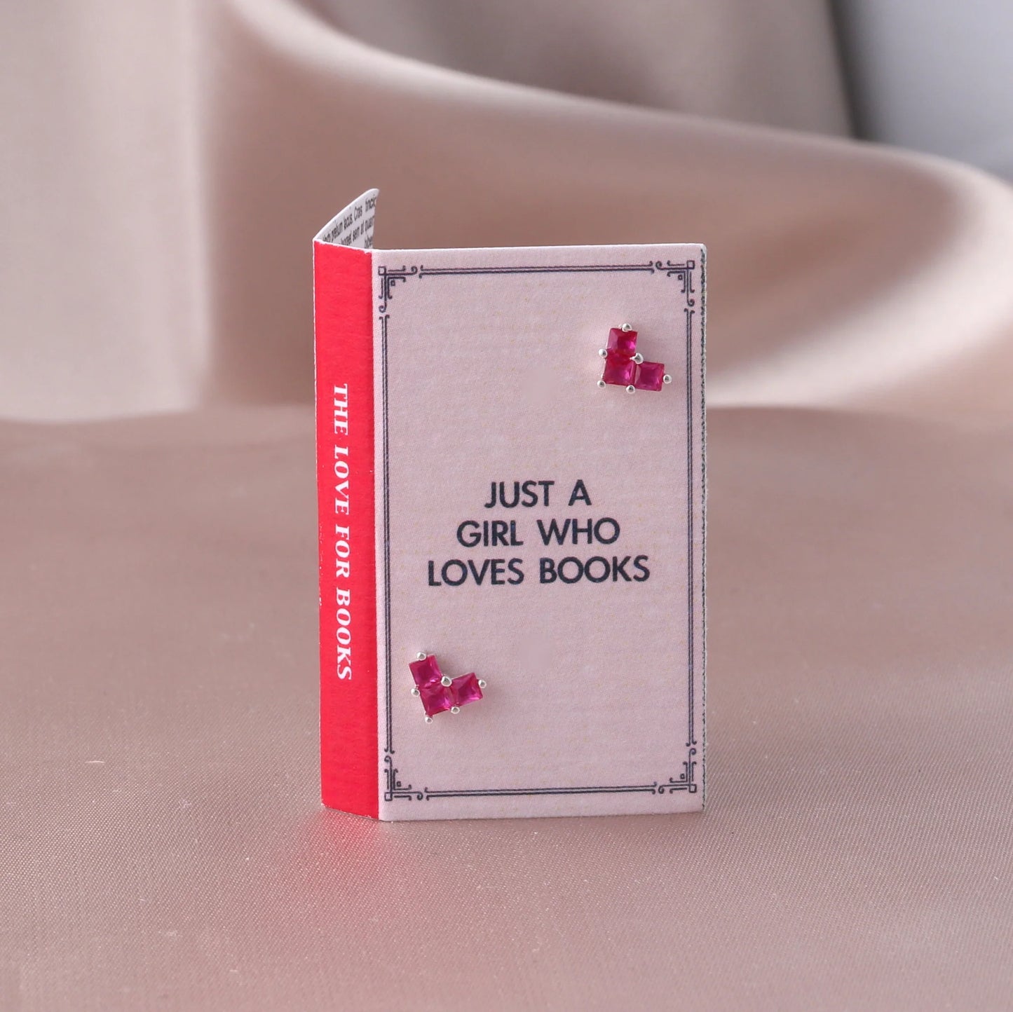 Attic Creations Just A Girl Who Loves Books Ruby Heart Earrings Sterling Silver