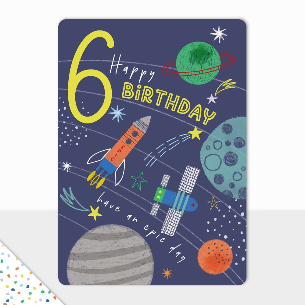 Laura Darrington Design Goodies Greeting Card 6th Birthday Space