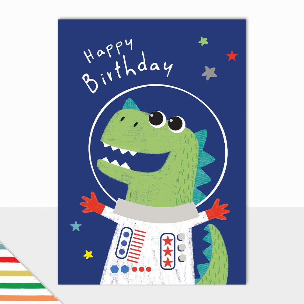 Laura Darrington Design Artbox Greeting Card Happy Birthday Dino Astronaut