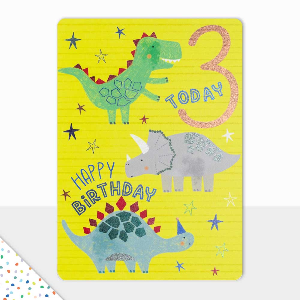 Laura Darrington Design Goodies Greeting Card 3rd Birthday Dinosaurs