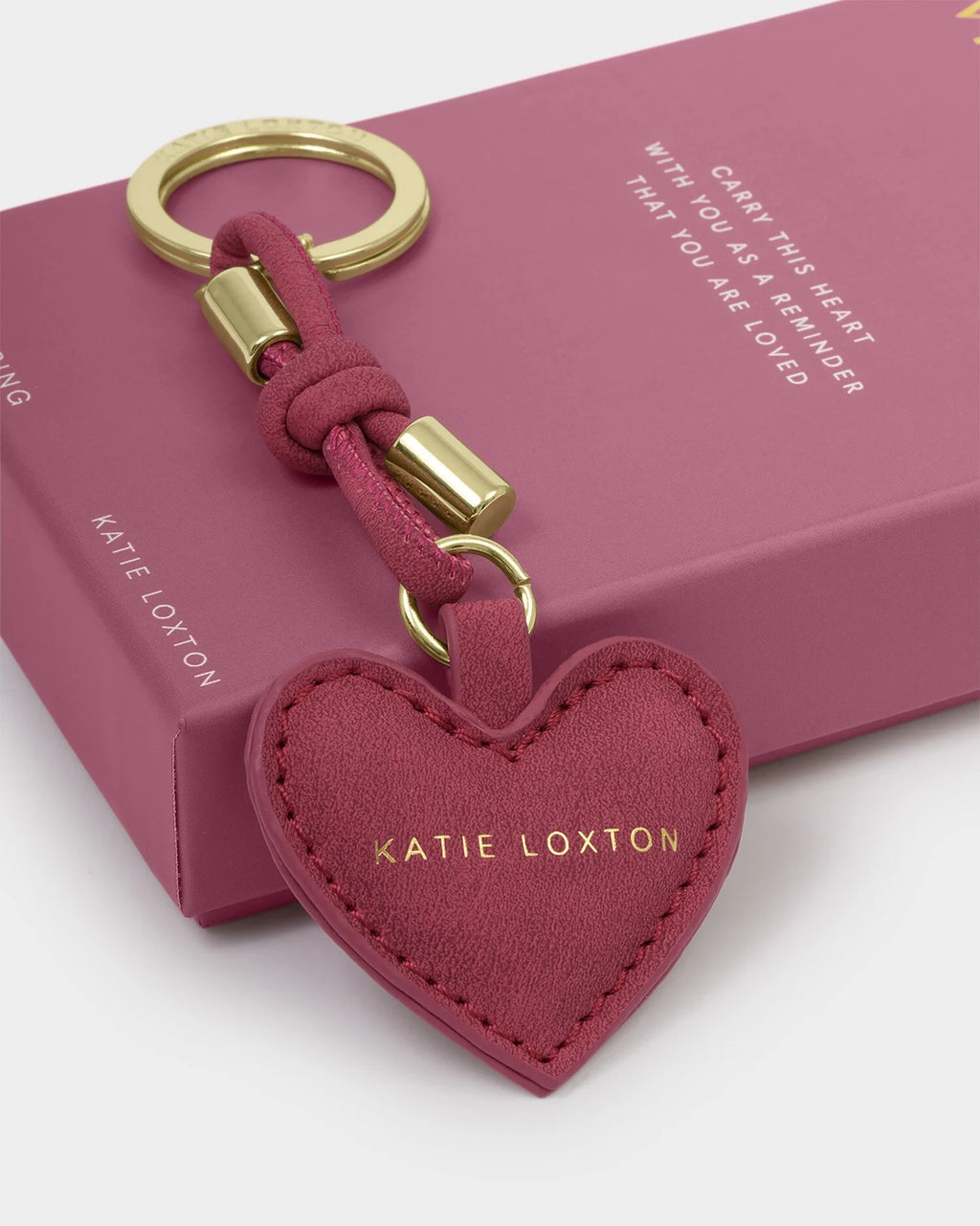 Katie Loxton Key To My Heart Gift Boxed Keyring Raspberry Pink Suedette