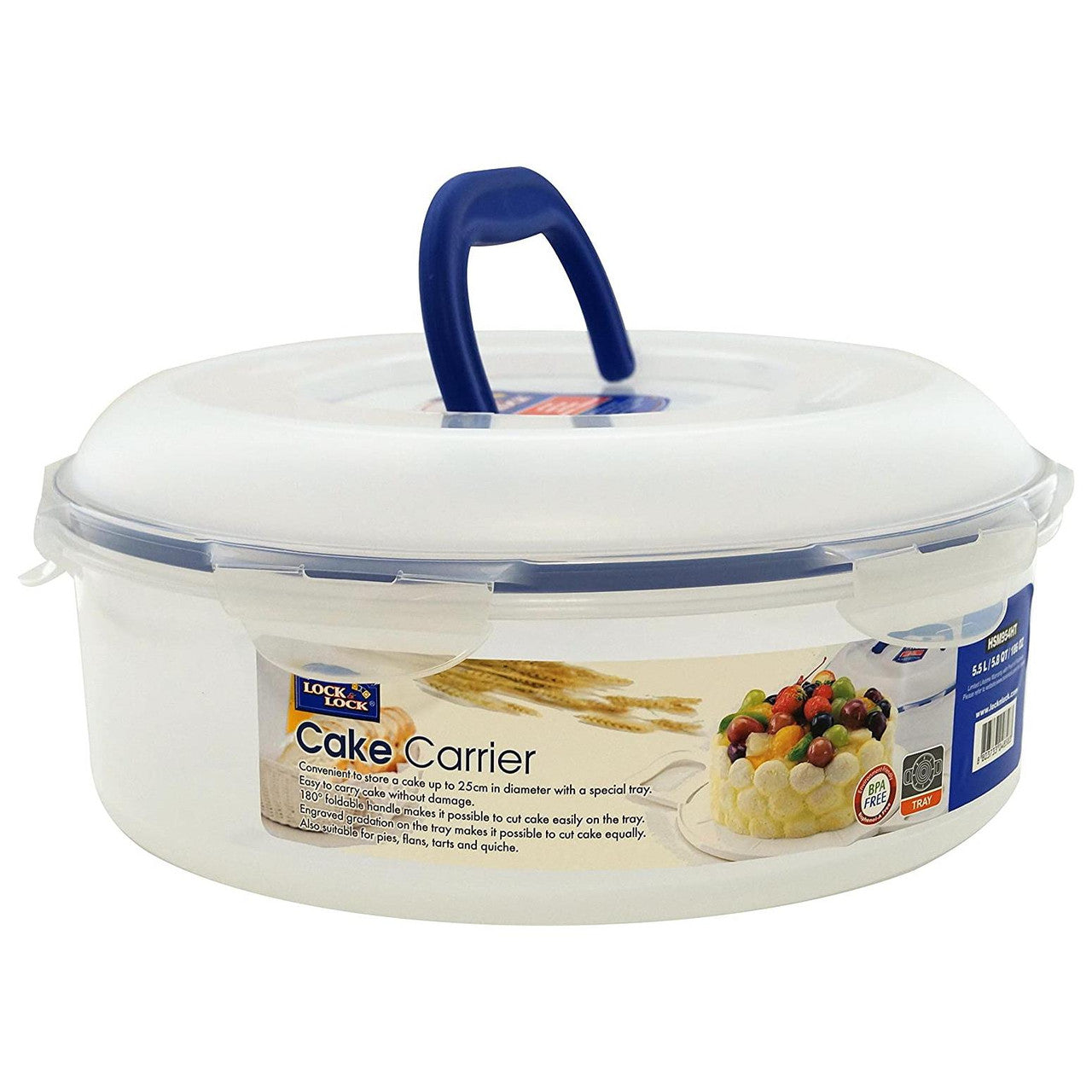 Locknlock Round Cake Carrier With Tray And Carry Handle 5.5L