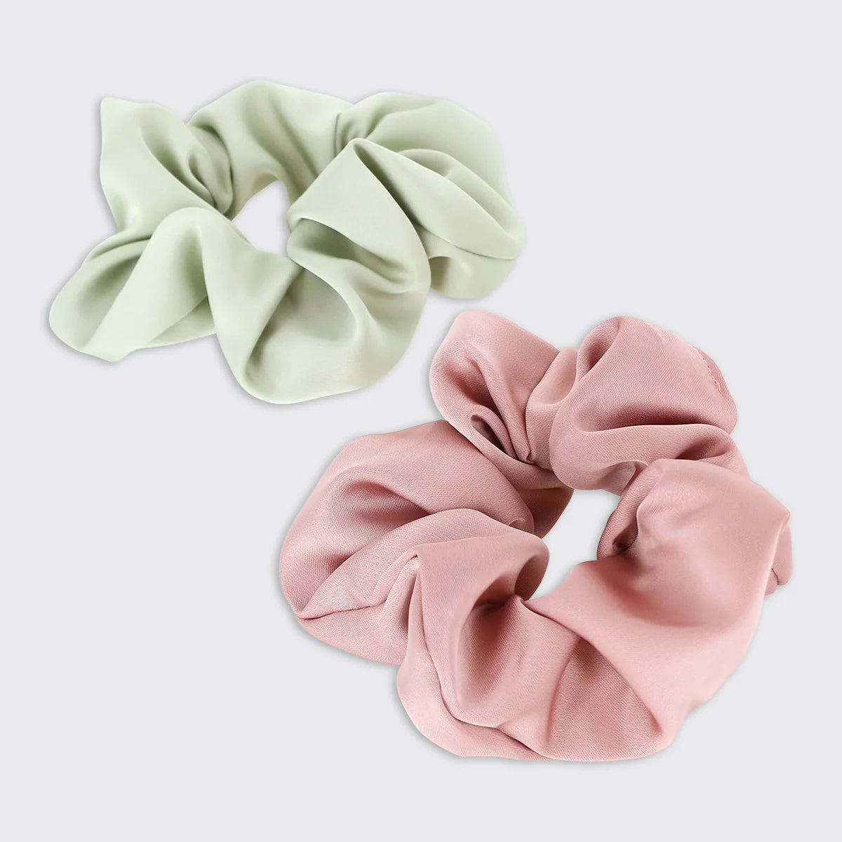 Set of 2 Satin Scrunchies Blush Pink/ Pale Green