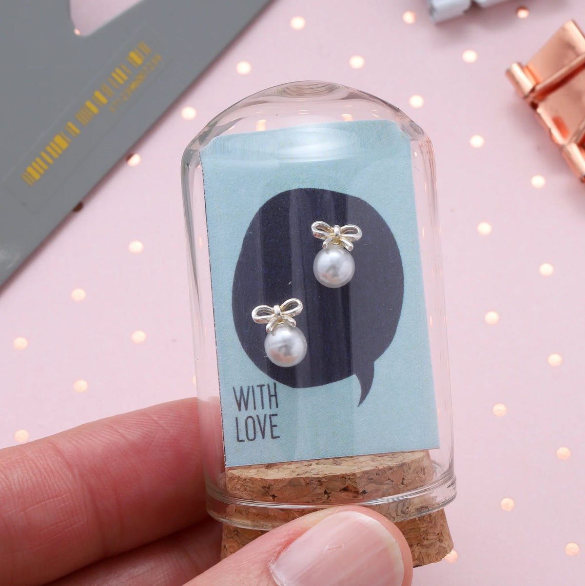 Attic Creations Little Note Bow With Pearl Earrings