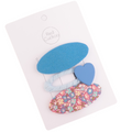 Blue Oval Heart Hair Clips Pack Of 3