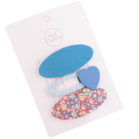 Blue Oval Heart Hair Clips Pack Of 3