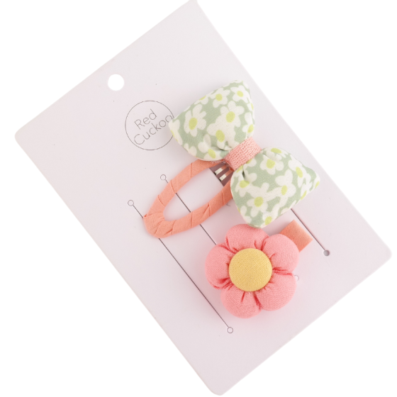 Flower Bow Hair Clips Pack Of 2 Pink