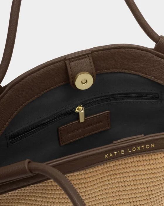 Katie Loxton Florence Mini Tote Bag Natural Raffia/Bitter Chocolate