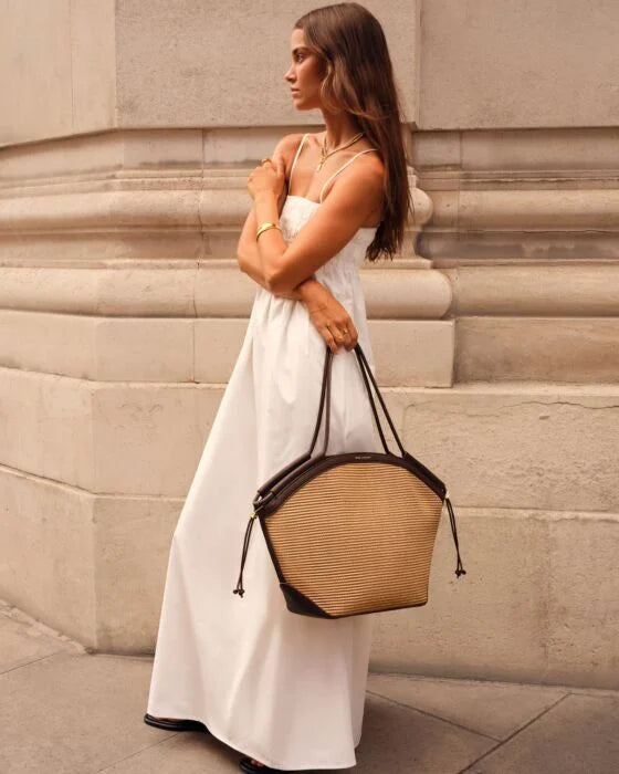 Katie Loxton Florence Tote Bag Natural Raffia/Bitter Chocolate