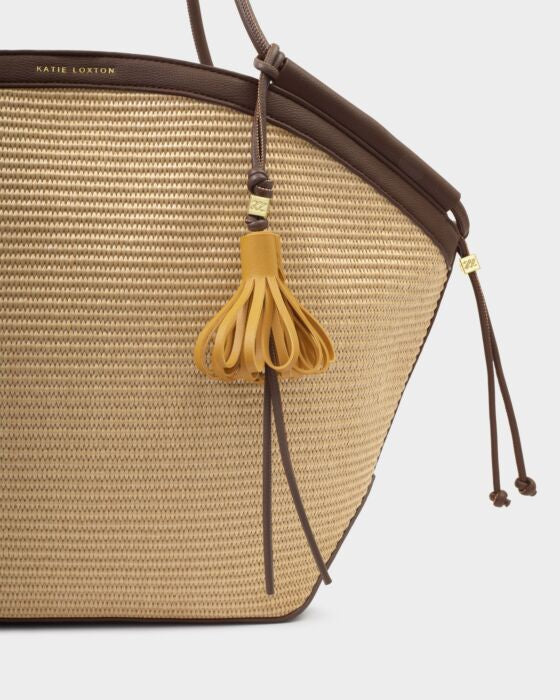 Katie Loxton Florence Tote Bag Natural Raffia/Bitter Chocolate