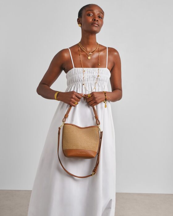 Katie Loxton Sorrento Bucket Bag Natural Raffia/Cognac