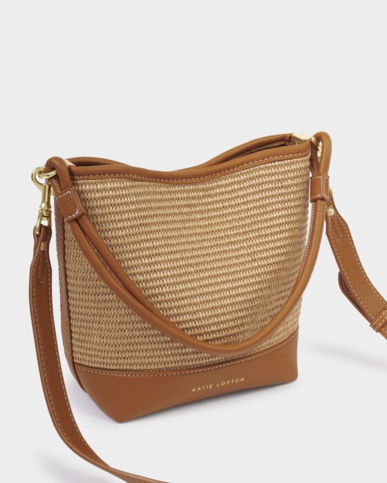Katie Loxton Sorrento Bucket Bag Natural Raffia/Cognac