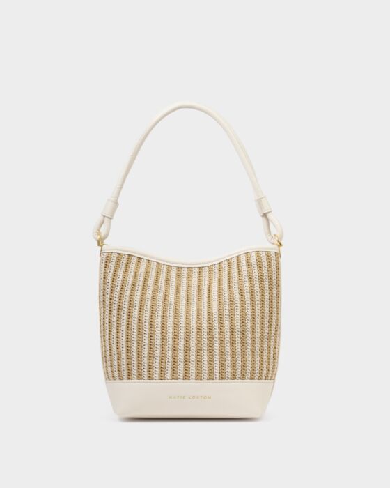 Katie Loxton Sorrento Bucket Bag Striped Raffia/Off White