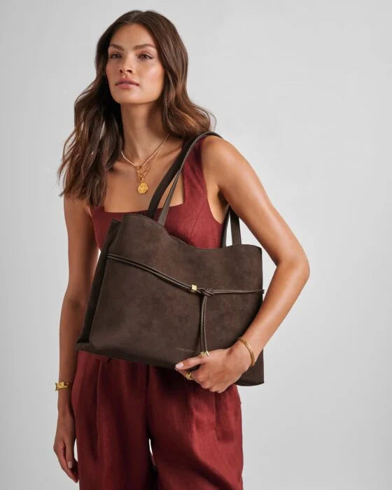 Katie Loxton Lori Tote Bag Bitter Chocolate Suedette